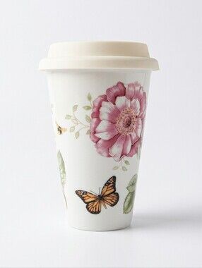 Lenox Pink Floral and Monarch Butterfly Meadow Mug with Lid